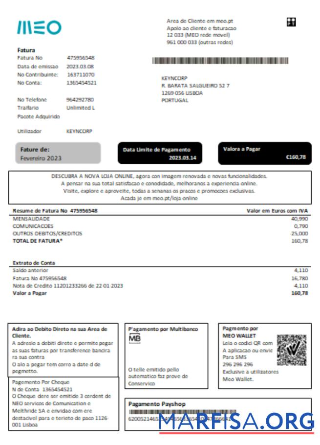 Downloadable MEO utility business bill, SCR example